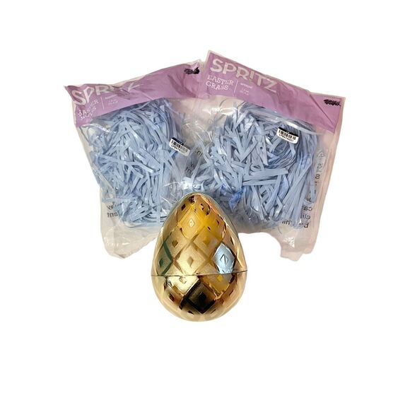 Easter Basket for Kids Bundle Canvas Bucket Grass Filler Golden Fillable Egg - Picture 6 of 11